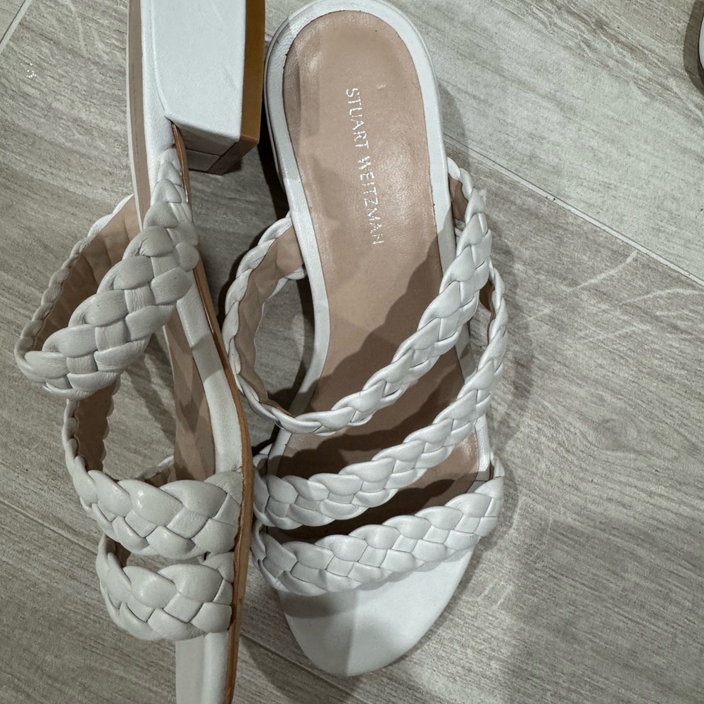 Stuart Weitzman White Braided Sandals